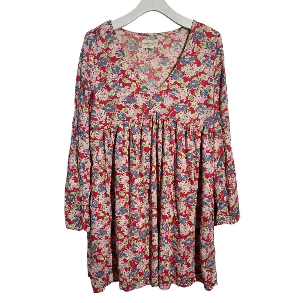 Denim & Supply Ralph Lauren Julia Babydoll Tunic Dress Women L Bell Sleeve Flora